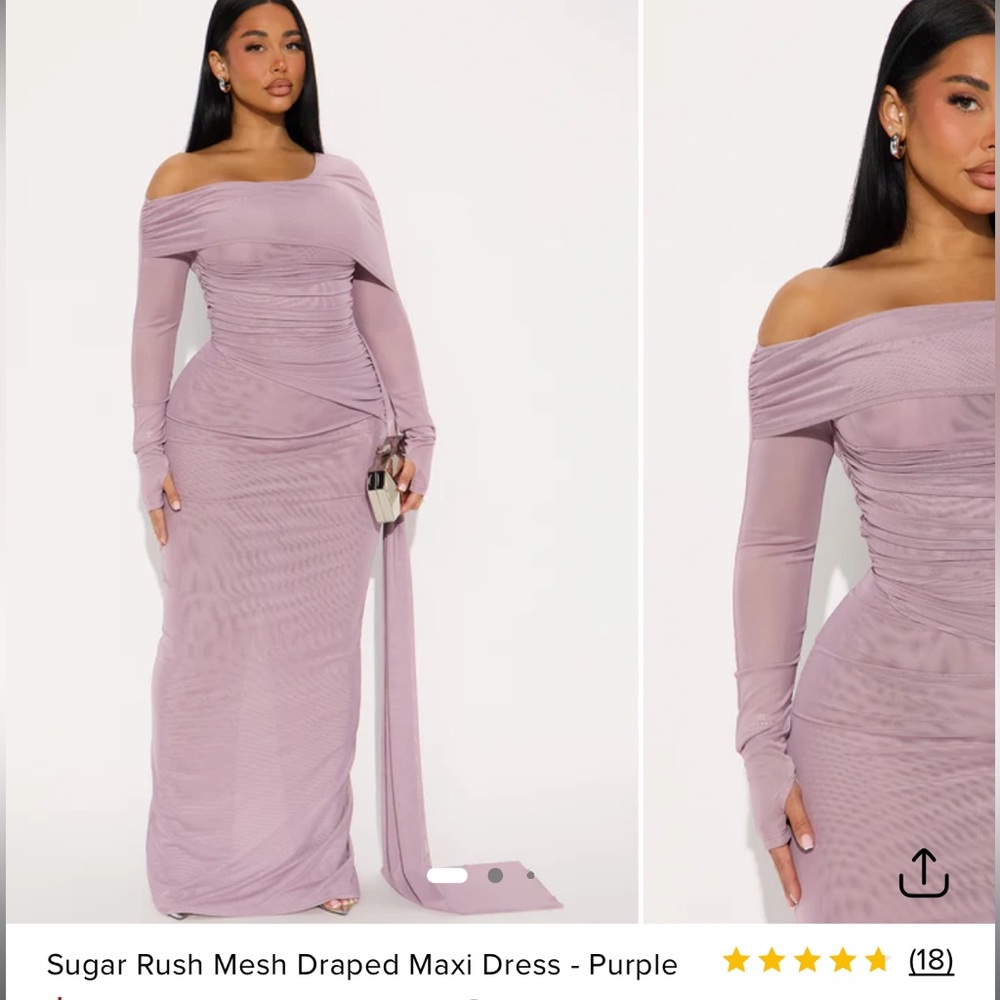 Purple Mesh Draped Maxi Dress - Off-Shoulder